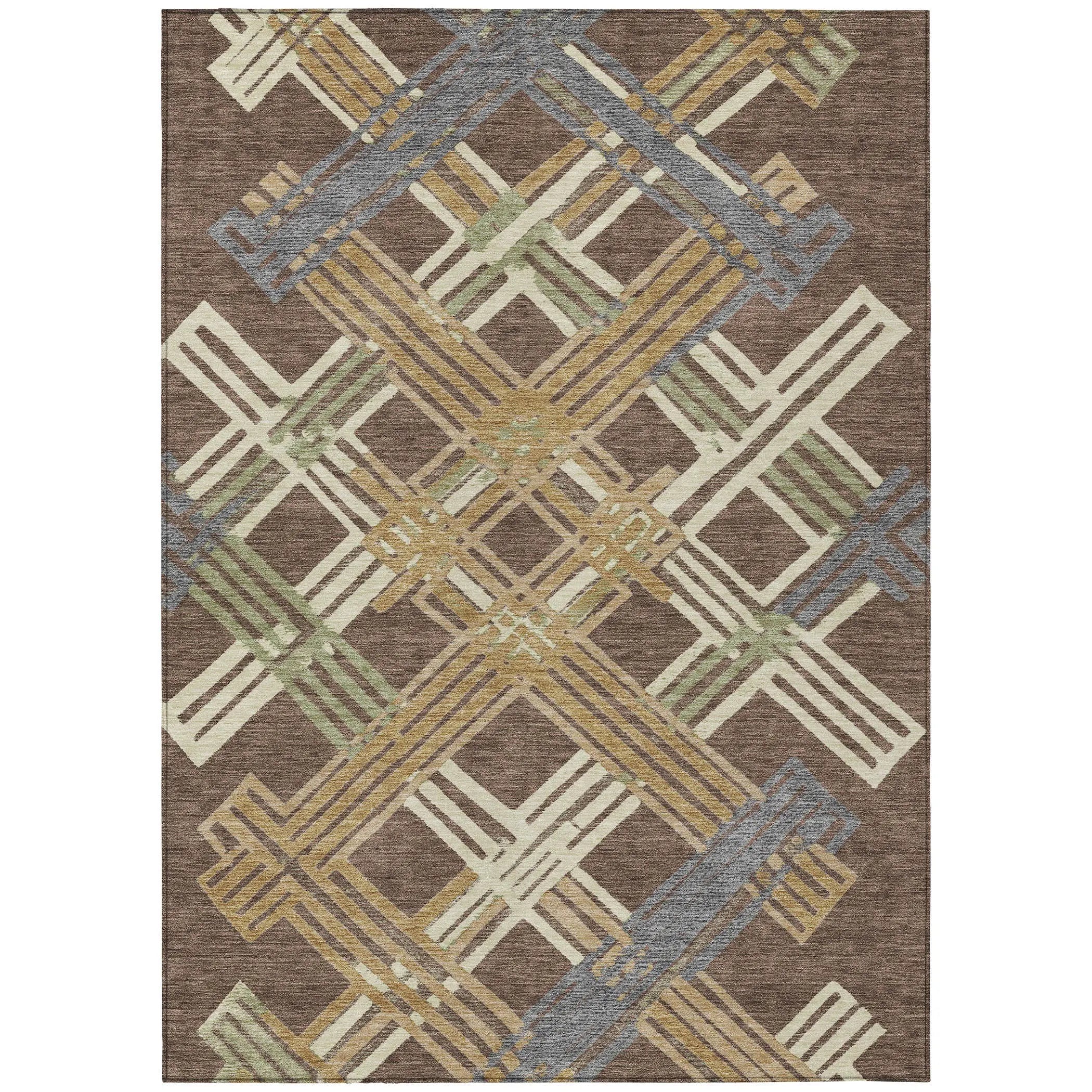 3' X 5' Chocolate And Gold Geometric Washable Indoor Outdoor Area Rug Homeroots Outdoor