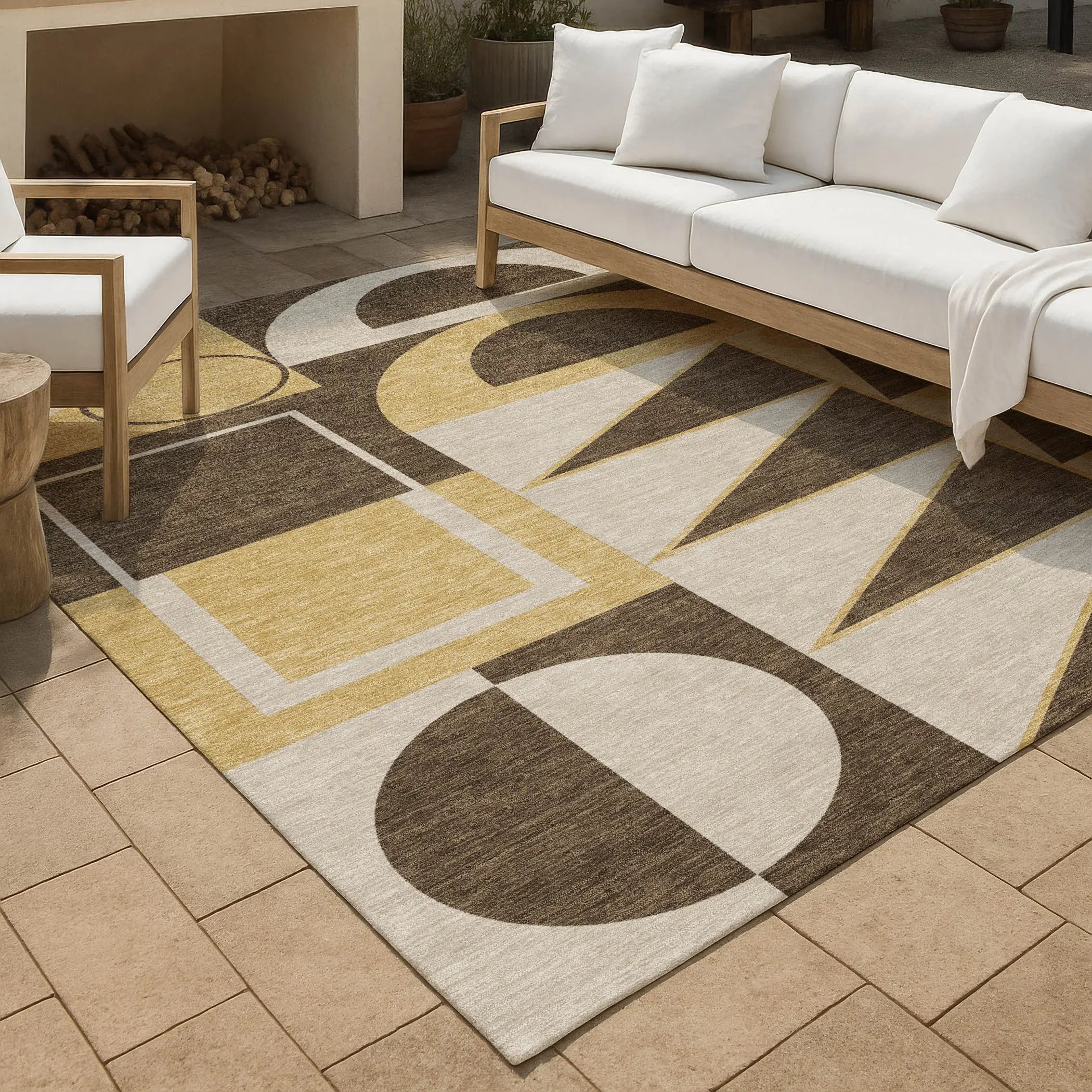 3' X 5' Chocolate And Gold Geometric Washable Indoor Outdoor Area Rug Homeroots Outdoor