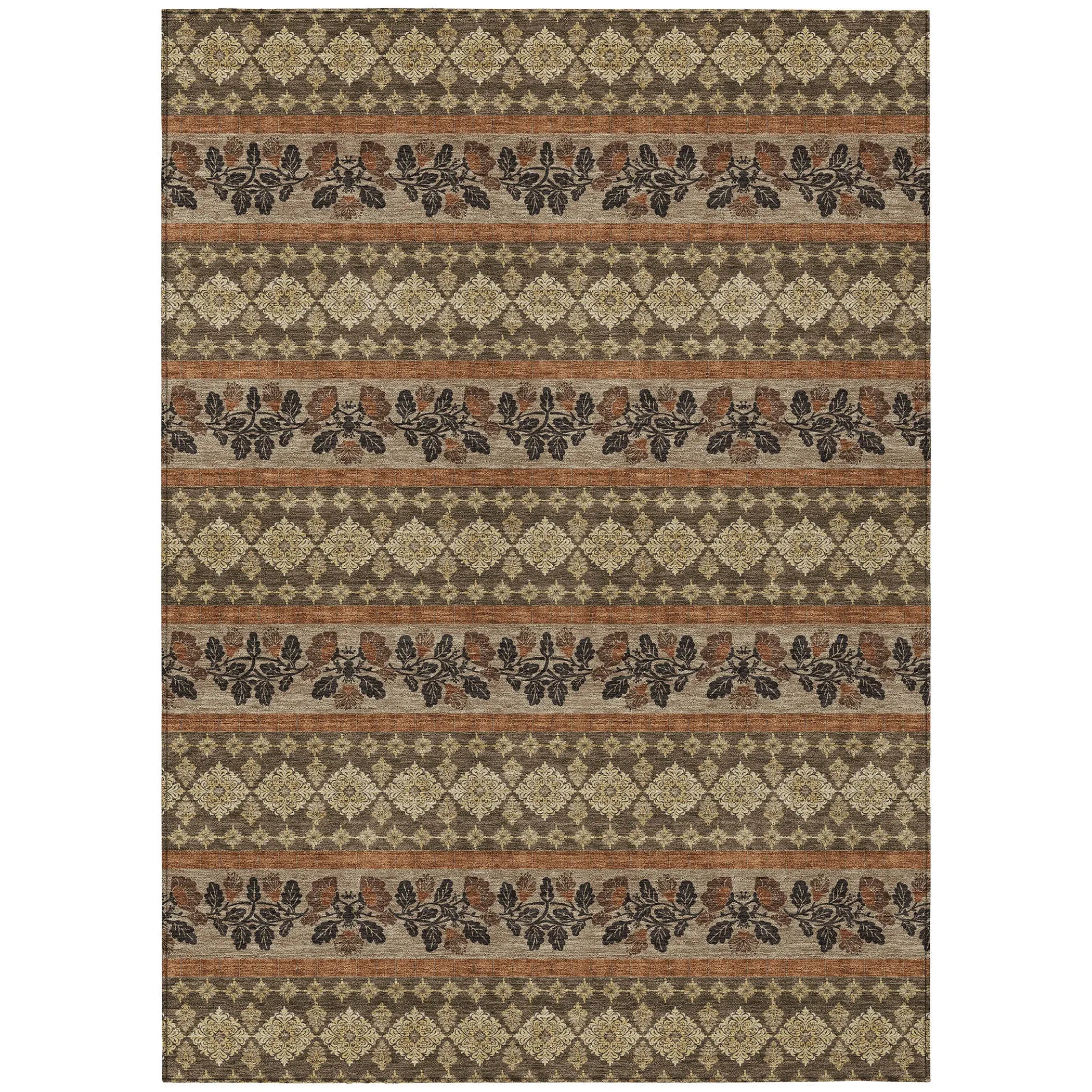 3' X 5' Chocolate And Gold Striped Washable Indoor Outdoor Area Rug Homeroots Outdoor