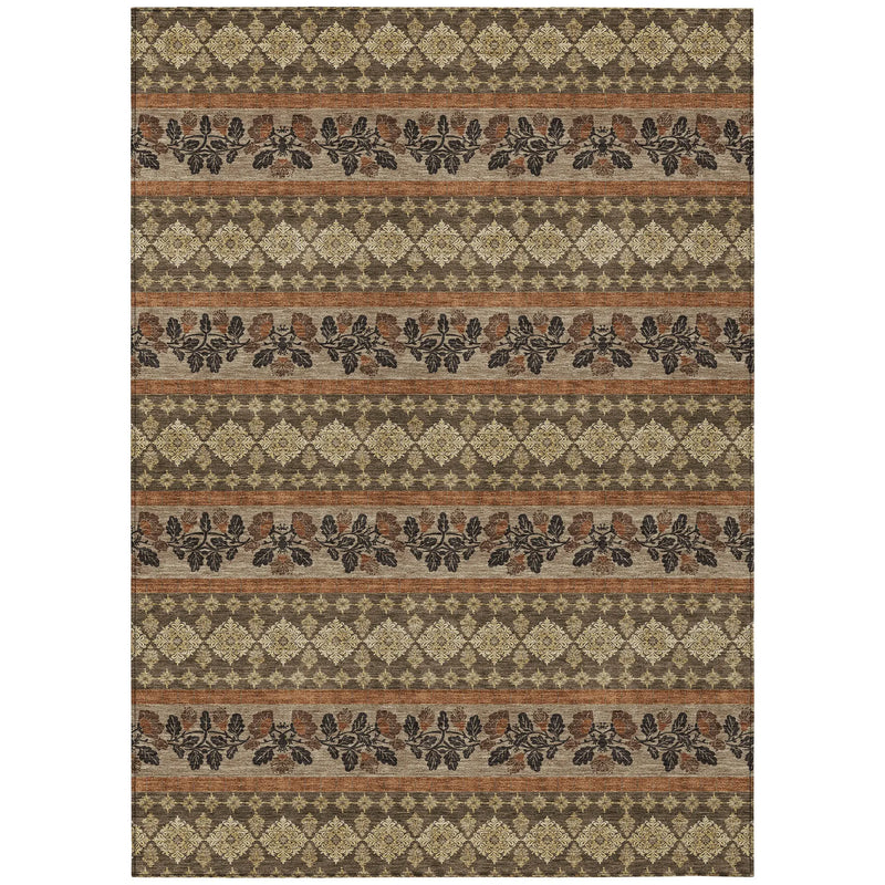 3' X 5' Chocolate And Gold Striped Washable Indoor Outdoor Area Rug Homeroots Outdoor