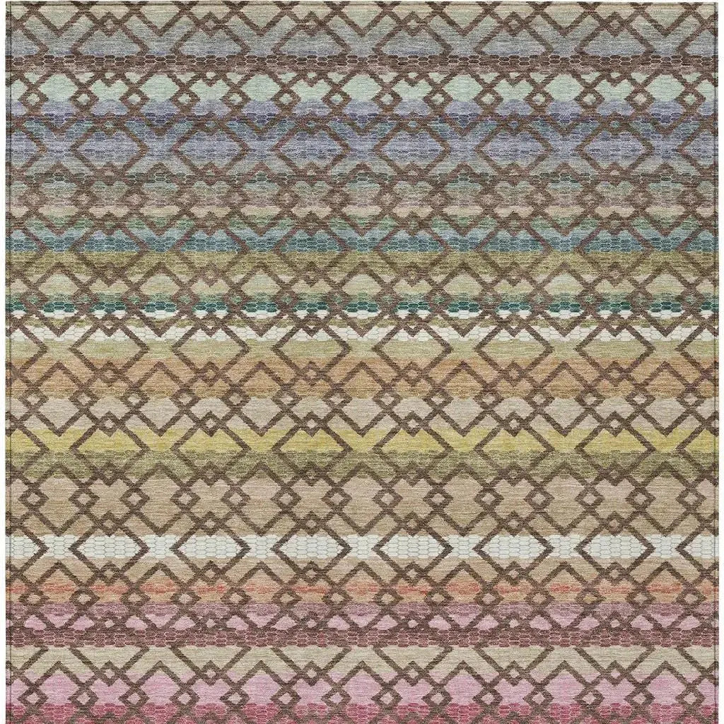 3' X 5' Chocolate And Gold Striped Washable Indoor Outdoor Area Rug Homeroots Outdoor