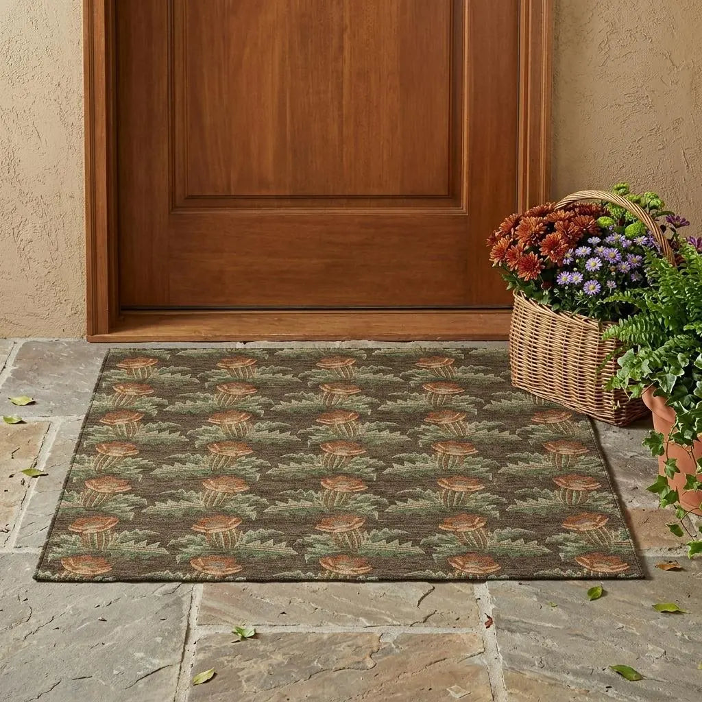 3' X 5' Chocolate And Graphite Floral Washable Indoor Outdoor Area Rug Homeroots Outdoor