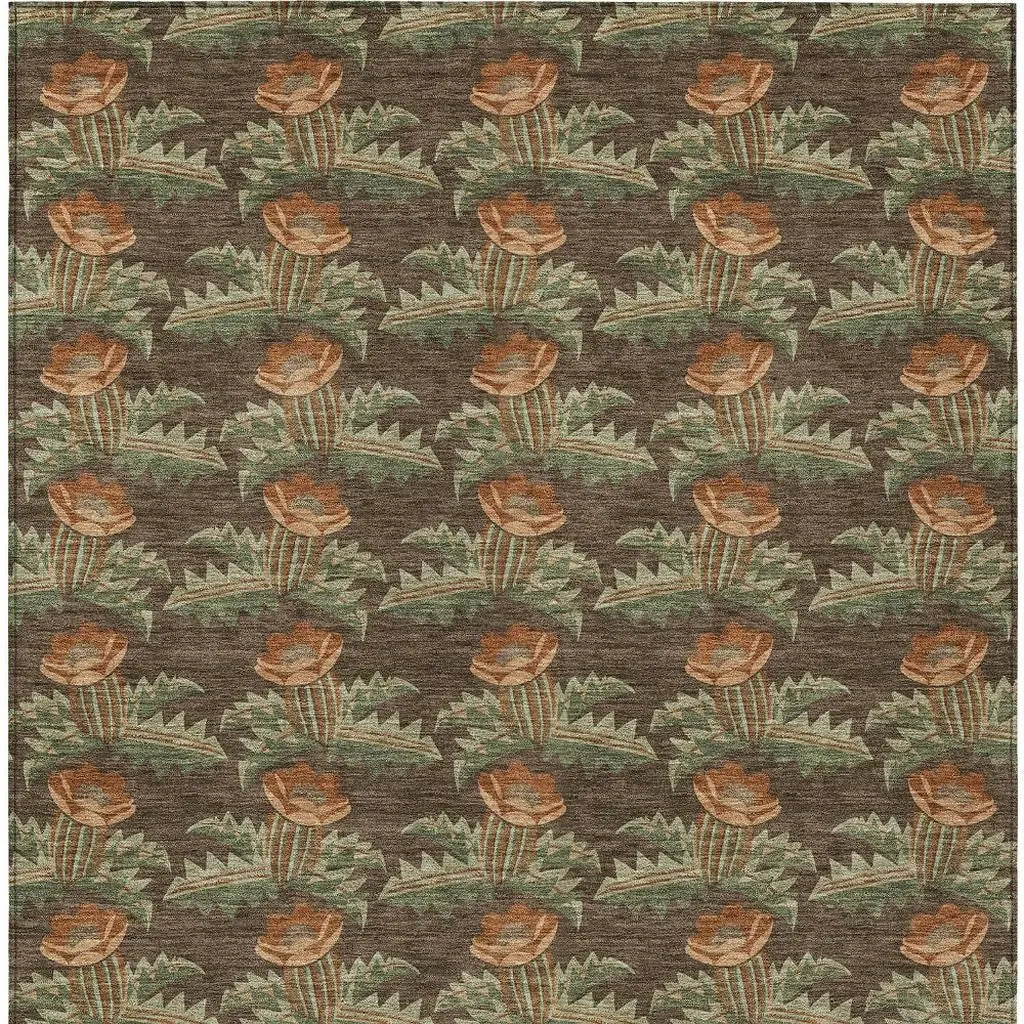 3' X 5' Chocolate And Graphite Floral Washable Indoor Outdoor Area Rug Homeroots Outdoor