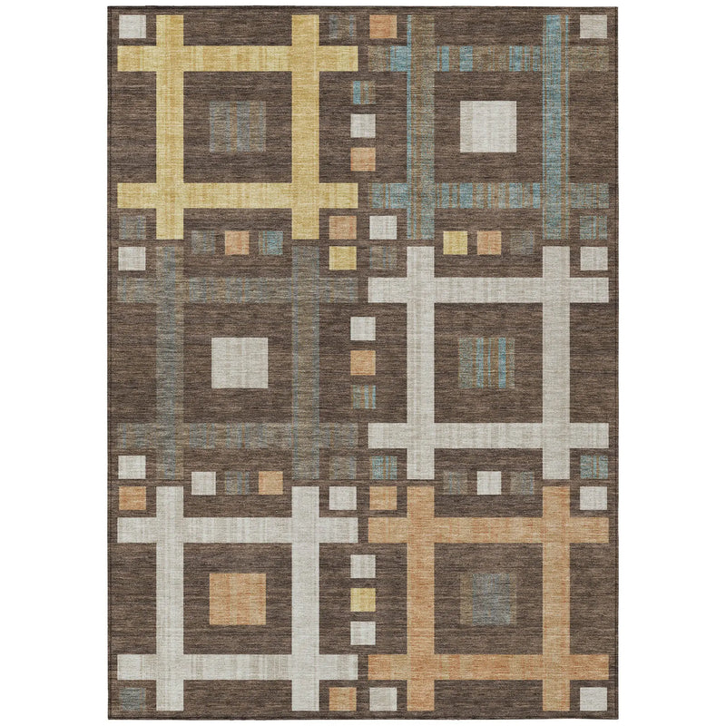 3' X 5' Chocolate And Graphite Geometric Washable Indoor Outdoor Area Rug Homeroots Outdoor