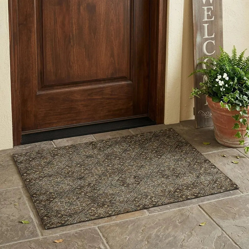 3' X 5' Chocolate And Gray Geometric Washable Indoor Outdoor Area Rug Homeroots Outdoor