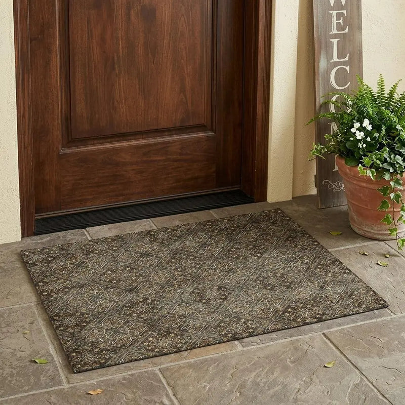 3' X 5' Chocolate And Gray Geometric Washable Indoor Outdoor Area Rug Homeroots Outdoor