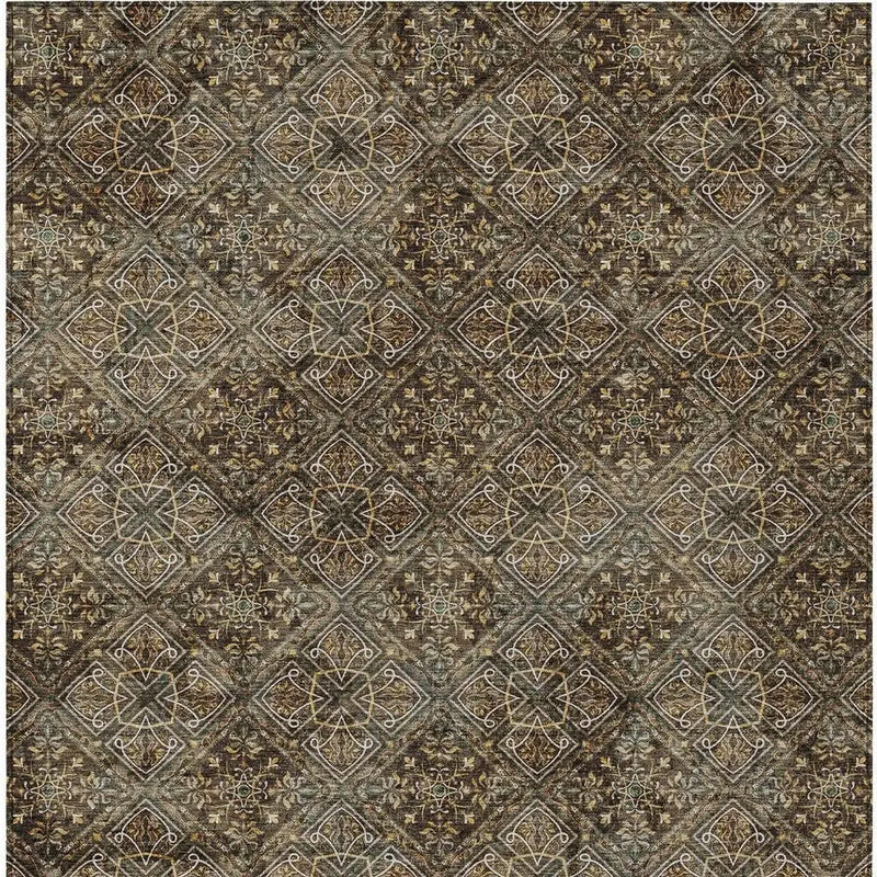 3' X 5' Chocolate And Gray Geometric Washable Indoor Outdoor Area Rug Homeroots Outdoor