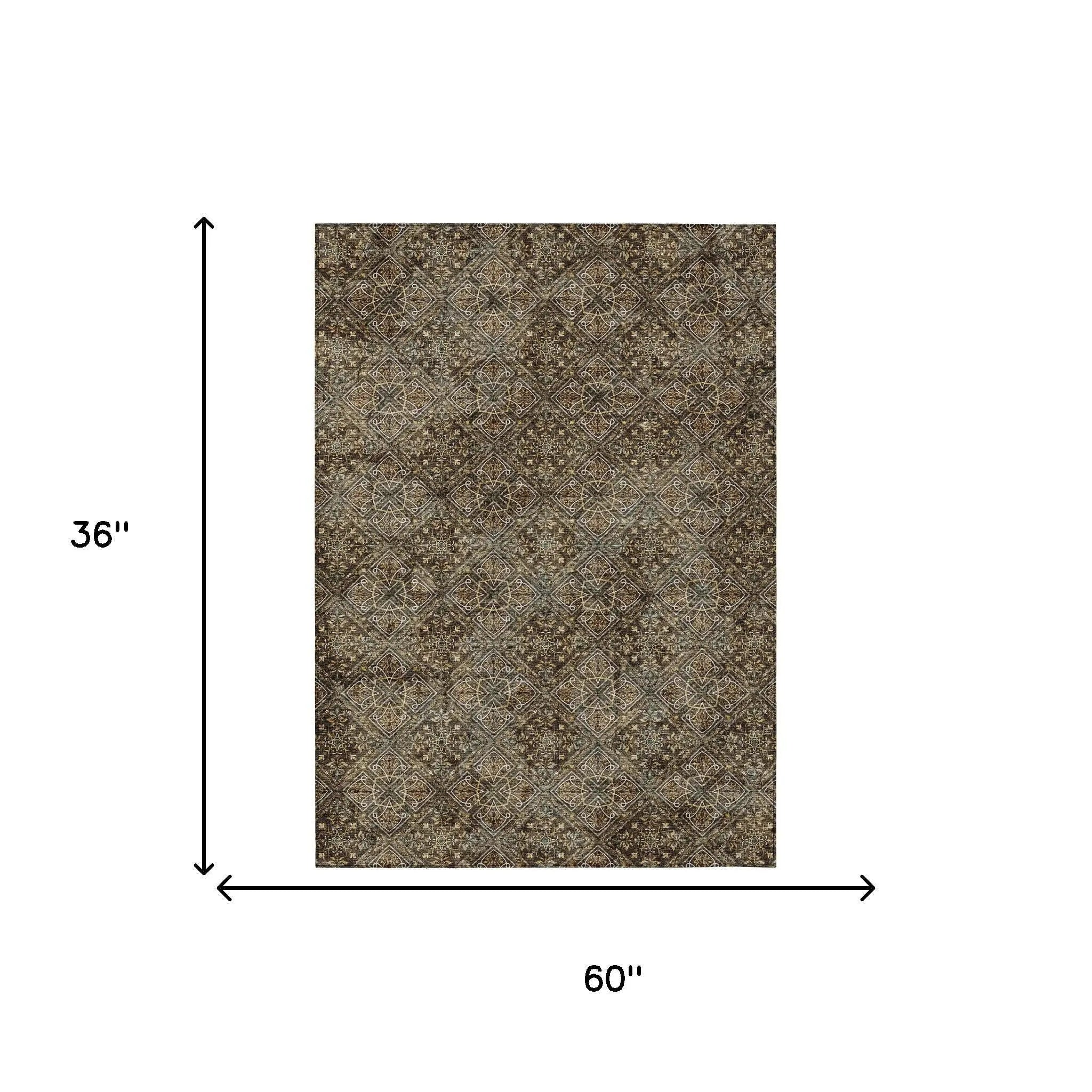 3' X 5' Chocolate And Gray Geometric Washable Indoor Outdoor Area Rug Homeroots Outdoor
