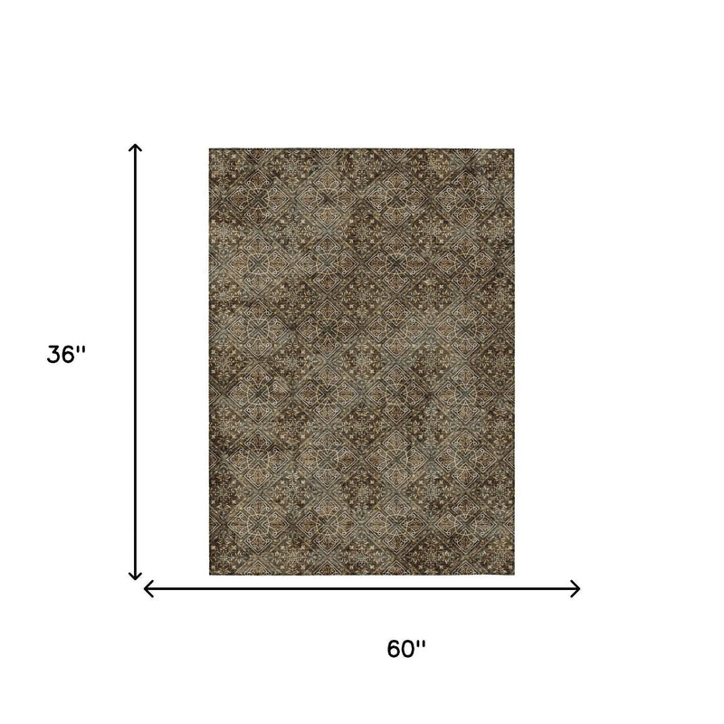 3' X 5' Chocolate And Gray Geometric Washable Indoor Outdoor Area Rug Homeroots Outdoor