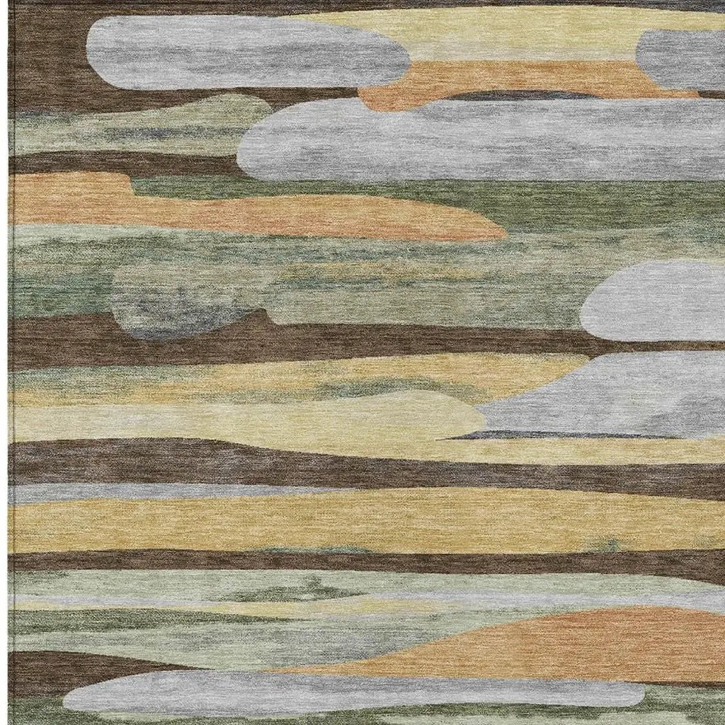 3' X 5' Chocolate And Green Abstract Washable Indoor Outdoor Area Rug Homeroots Outdoor