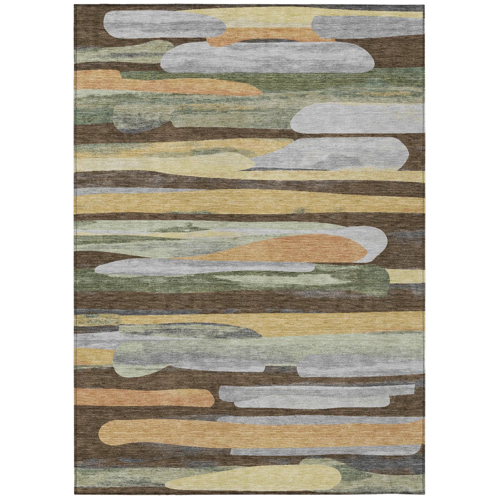3' X 5' Chocolate And Green Abstract Washable Indoor Outdoor Area Rug Homeroots Outdoor