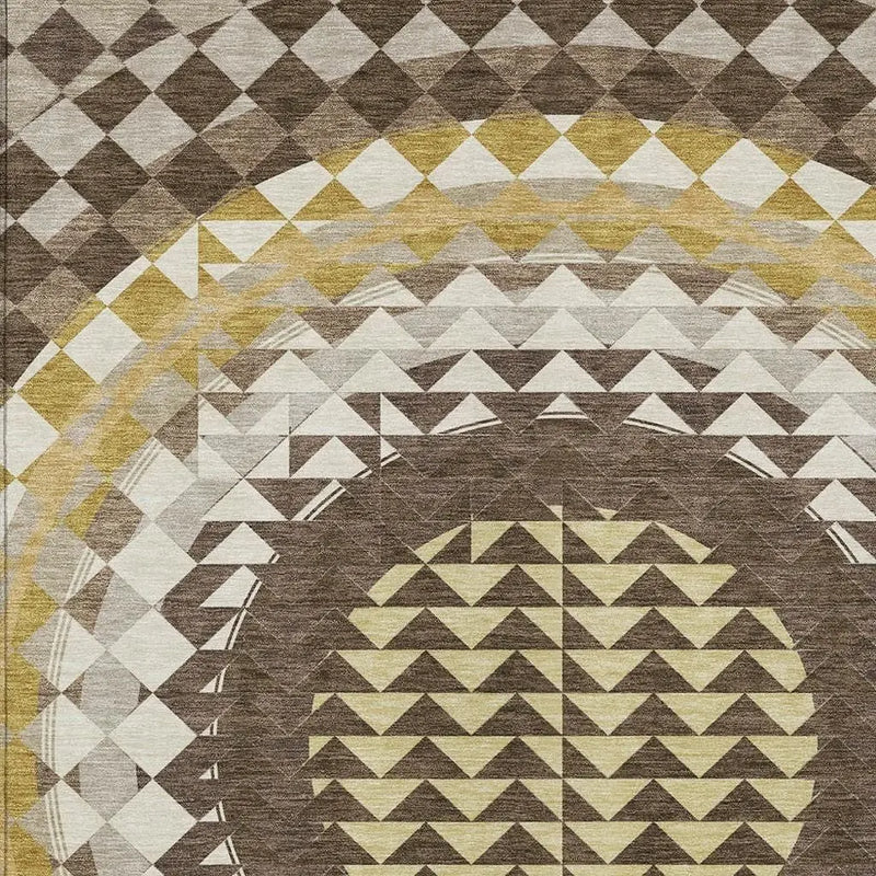 3' X 5' Chocolate And Green Geometric Washable Indoor Outdoor Area Rug Homeroots Outdoor