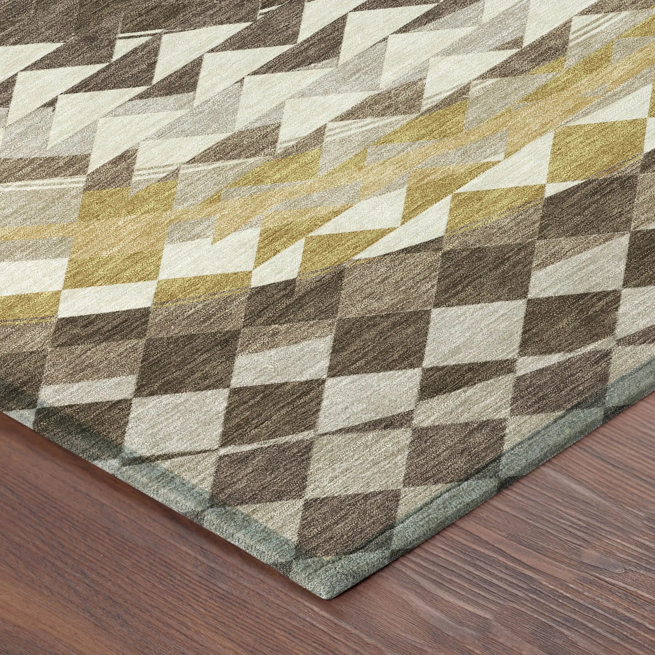 3' X 5' Chocolate And Green Geometric Washable Indoor Outdoor Area Rug Homeroots Outdoor
