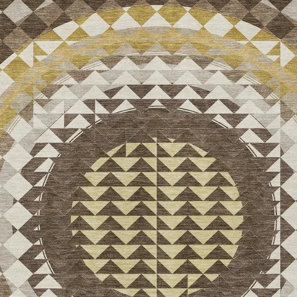 3' X 5' Chocolate And Green Geometric Washable Indoor Outdoor Area Rug Homeroots Outdoor
