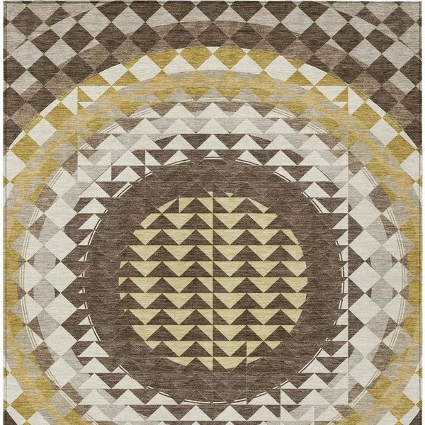 3' X 5' Chocolate And Green Geometric Washable Indoor Outdoor Area Rug Homeroots Outdoor