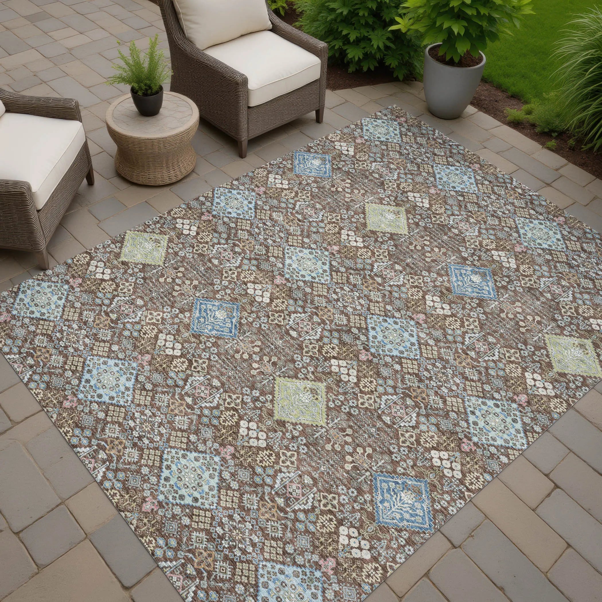 3' X 5' Chocolate And Green Oriental Washable Indoor Outdoor Area Rug Homeroots Outdoor