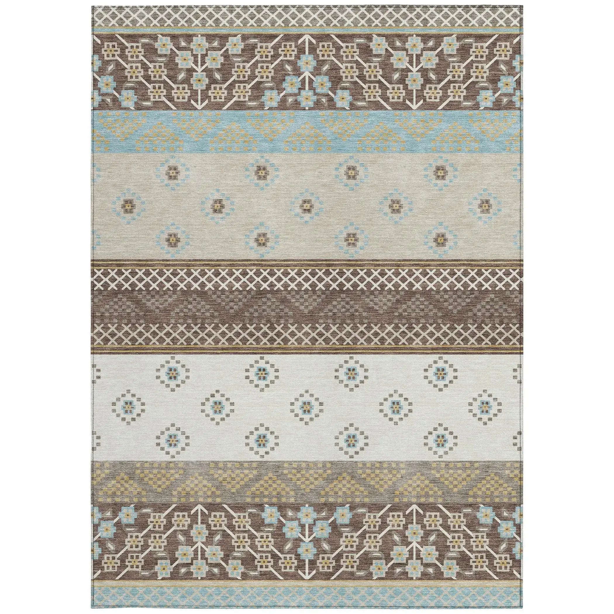 3' X 5' Chocolate And Green Striped Washable Indoor Outdoor Area Rug Homeroots Outdoor