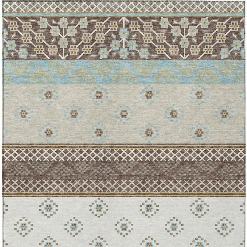 3' X 5' Chocolate And Green Striped Washable Indoor Outdoor Area Rug Homeroots Outdoor