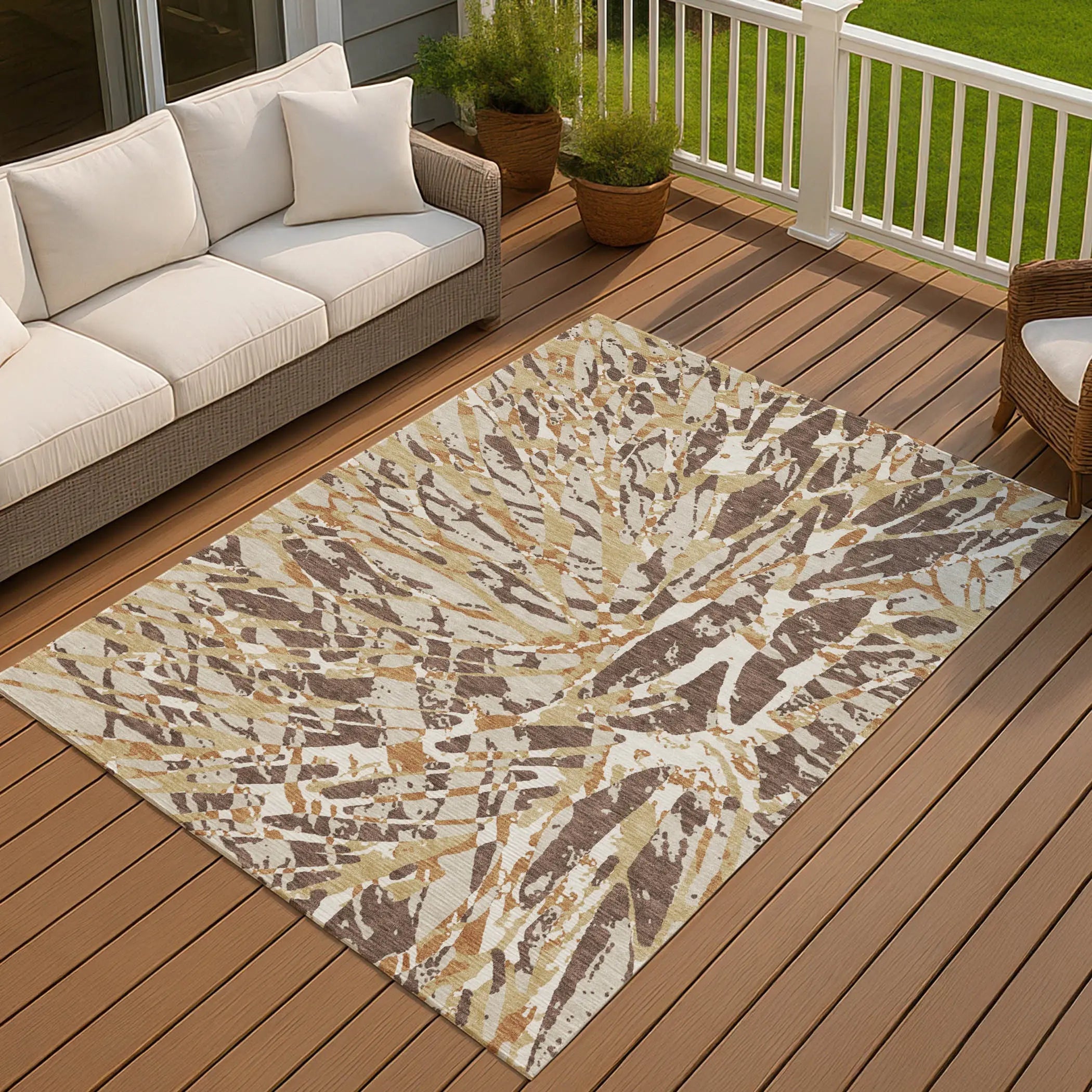 3' X 5' Chocolate And Ivory Abstract Washable Indoor Outdoor Area Rug Homeroots Outdoor
