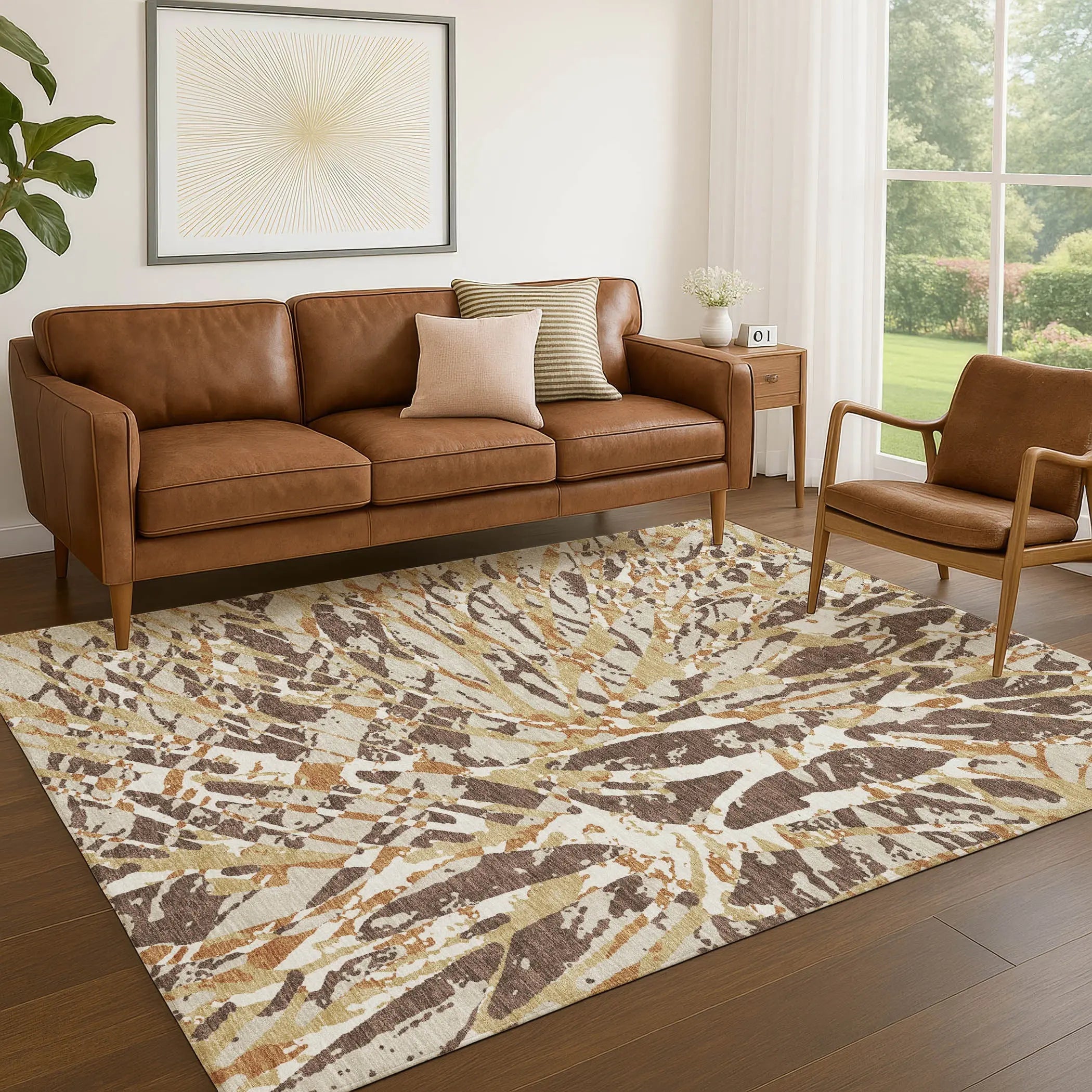 3' X 5' Chocolate And Ivory Abstract Washable Indoor Outdoor Area Rug Homeroots Outdoor