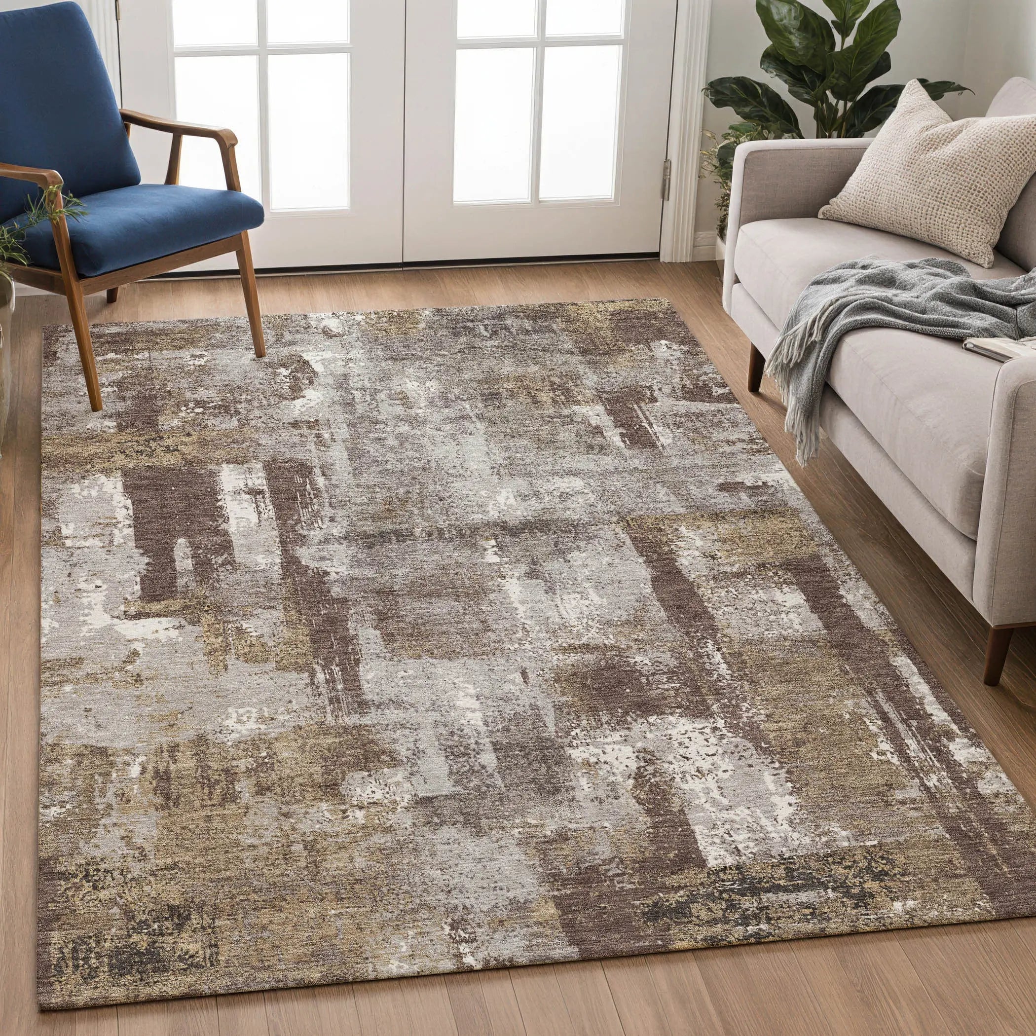 3' X 5' Chocolate And Ivory Abstract Washable Indoor Outdoor Area Rug Homeroots Outdoor
