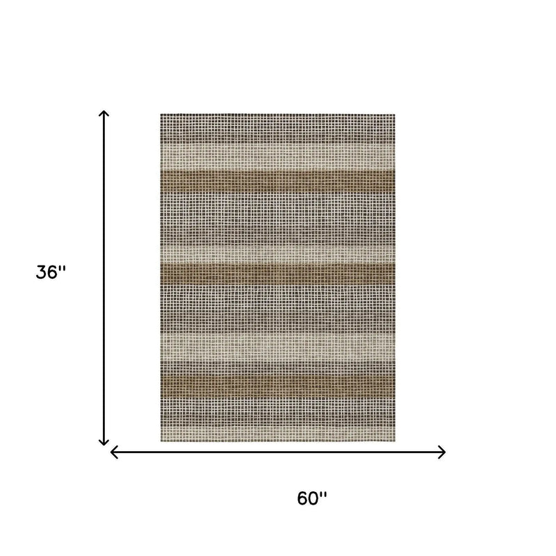 3' X 5' Chocolate And Ivory Striped Washable Indoor Outdoor Area Rug Homeroots Outdoor