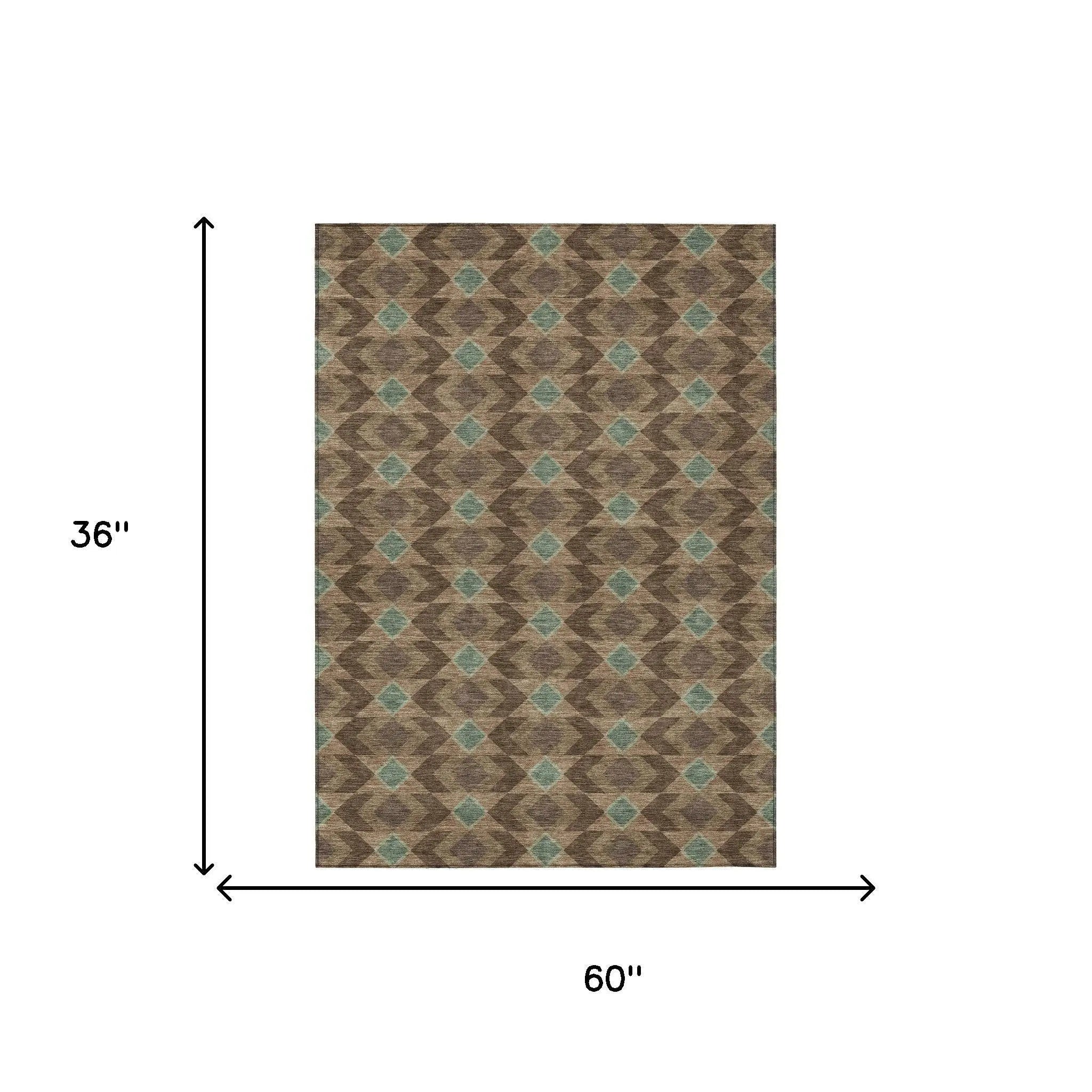 3' X 5' Chocolate And Navy Blue Geometric Washable Indoor Outdoor Area Rug Homeroots Outdoor