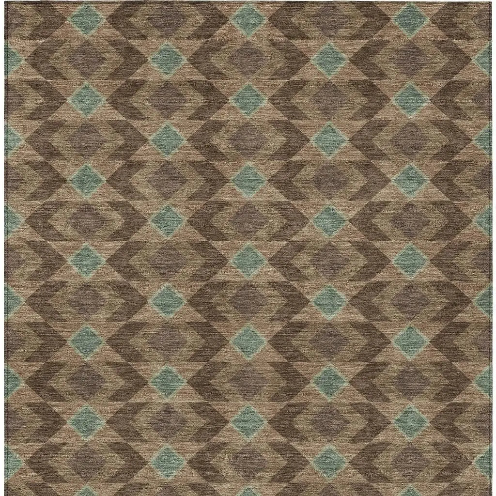 3' X 5' Chocolate And Navy Blue Geometric Washable Indoor Outdoor Area Rug Homeroots Outdoor