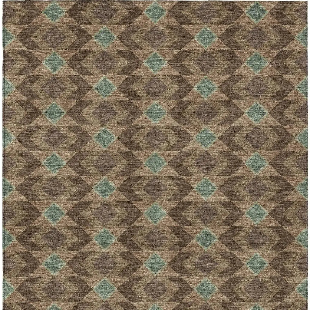 3' X 5' Chocolate And Navy Blue Geometric Washable Indoor Outdoor Area Rug Homeroots Outdoor