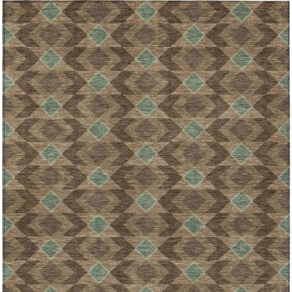 3' X 5' Chocolate And Navy Blue Geometric Washable Indoor Outdoor Area Rug Homeroots Outdoor