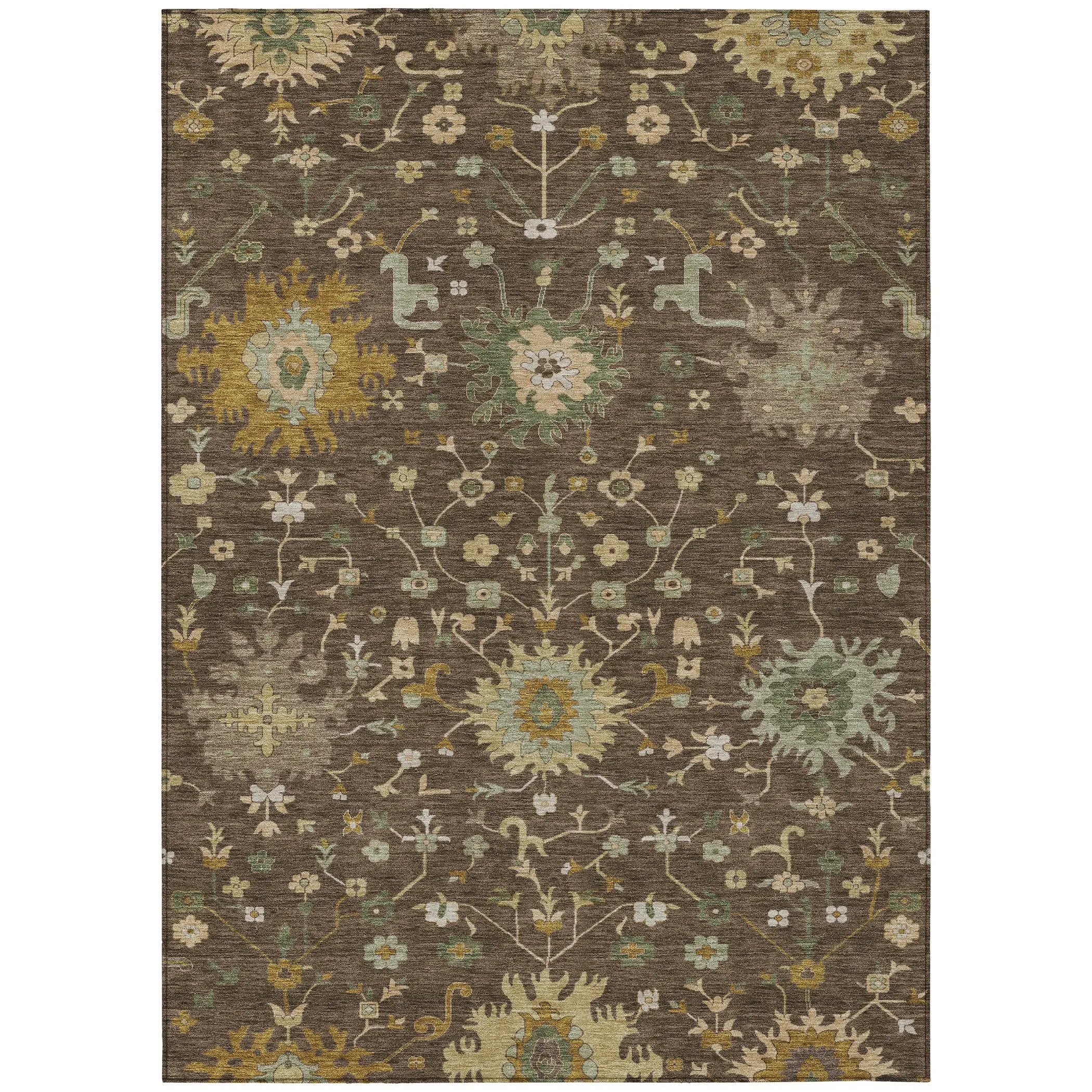3' X 5' Chocolate And Olive Green Faux Bois Washable Indoor Outdoor Area Rug Homeroots Outdoor