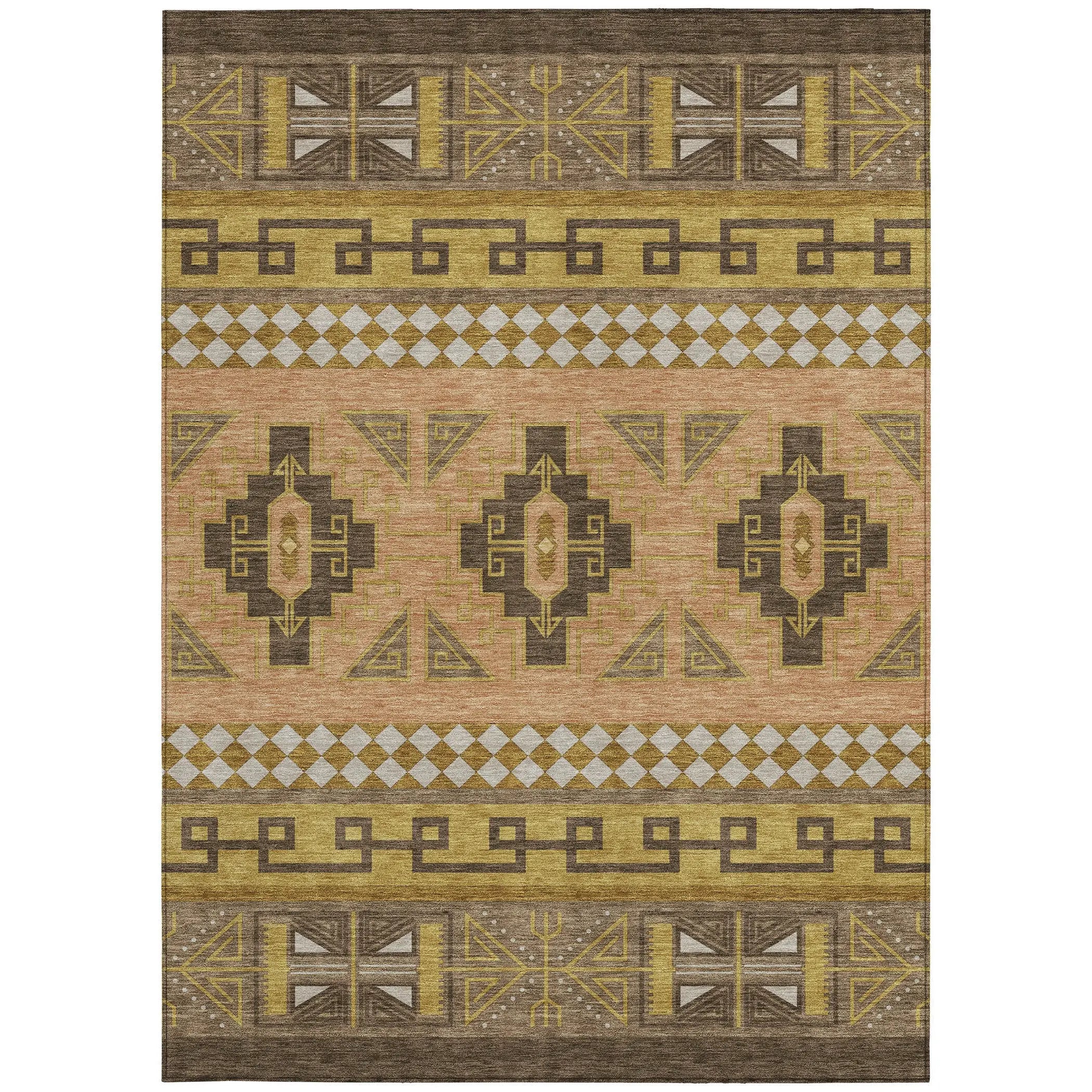 3' X 5' Chocolate And Olive Green Tribal Washable Indoor Outdoor Area Rug Homeroots Outdoor