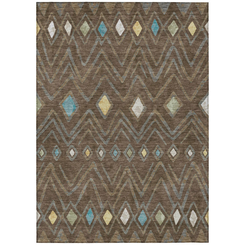 3' X 5' Chocolate And Orange Geometric Washable Indoor Outdoor Area Rug Homeroots Outdoor