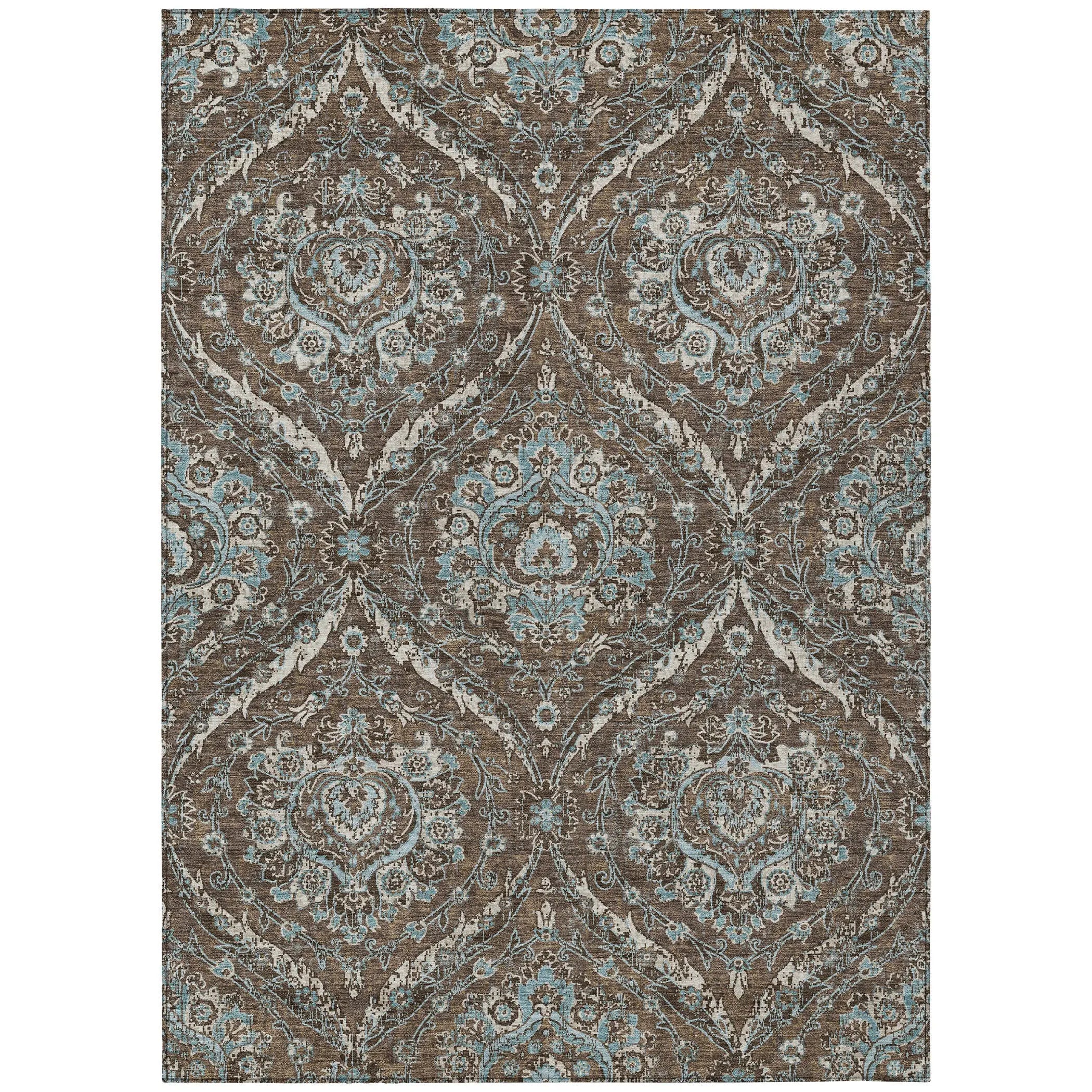 3' X 5' Chocolate And Silver Floral Washable Indoor Outdoor Area Rug Homeroots Outdoor