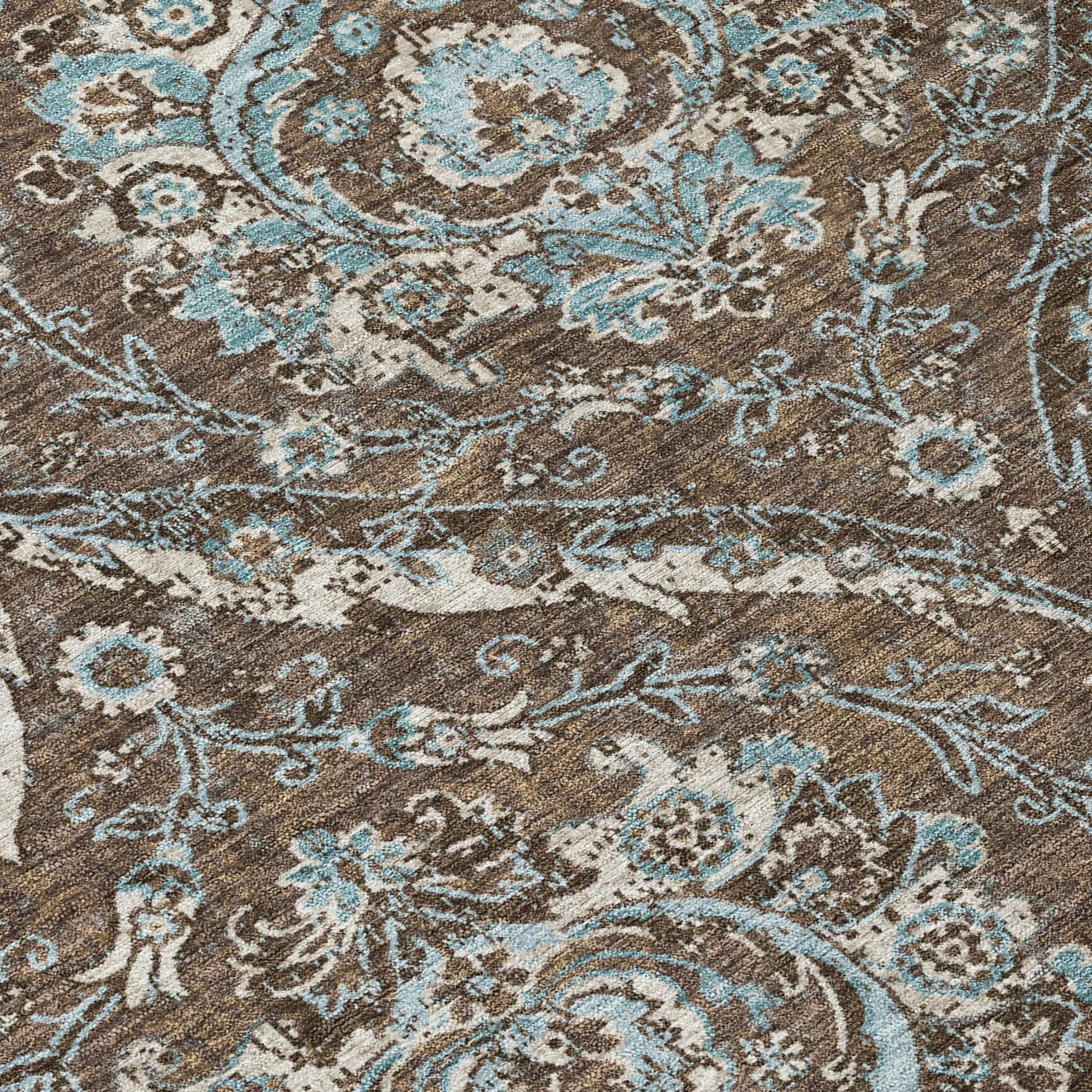 3' X 5' Chocolate And Silver Floral Washable Indoor Outdoor Area Rug Homeroots Outdoor