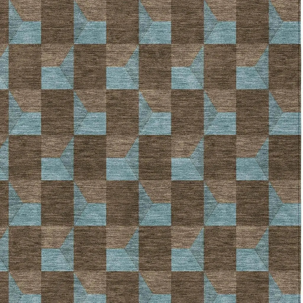 3' X 5' Chocolate And Silver Geometric Washable Indoor Outdoor Area Rug Homeroots Outdoor