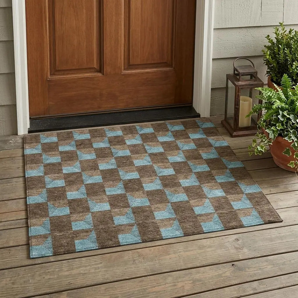 3' X 5' Chocolate And Silver Geometric Washable Indoor Outdoor Area Rug Homeroots Outdoor