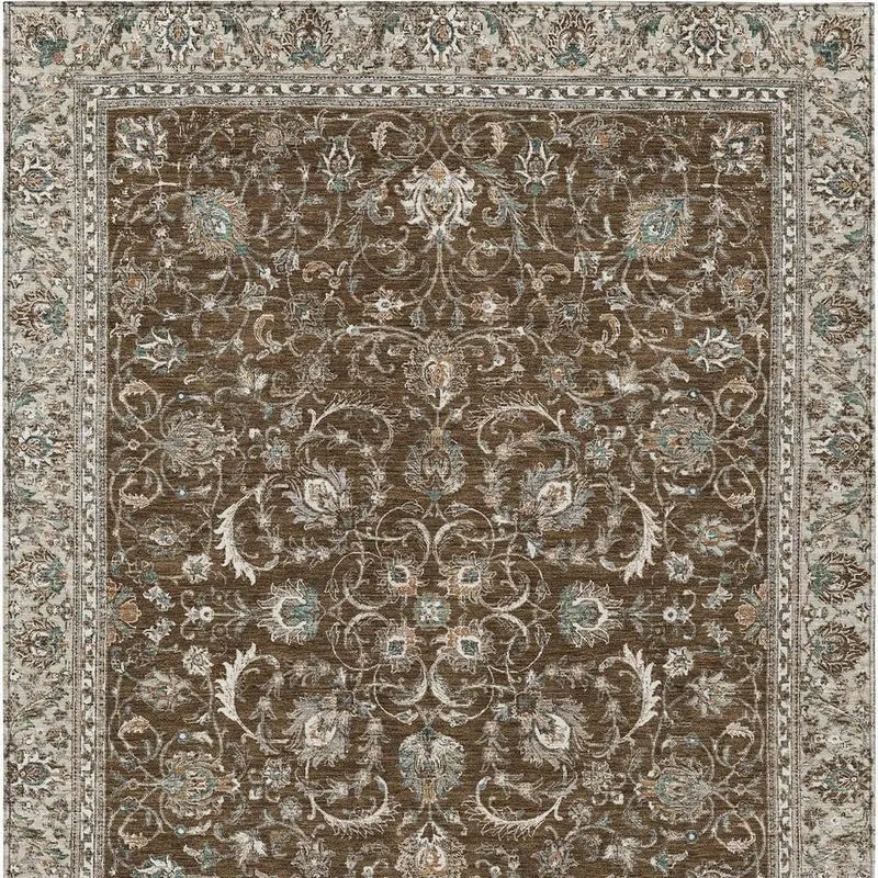 3' X 5' Chocolate And Taupe Botanical Leaves Washable Indoor Outdoor Area Rug Homeroots Outdoor