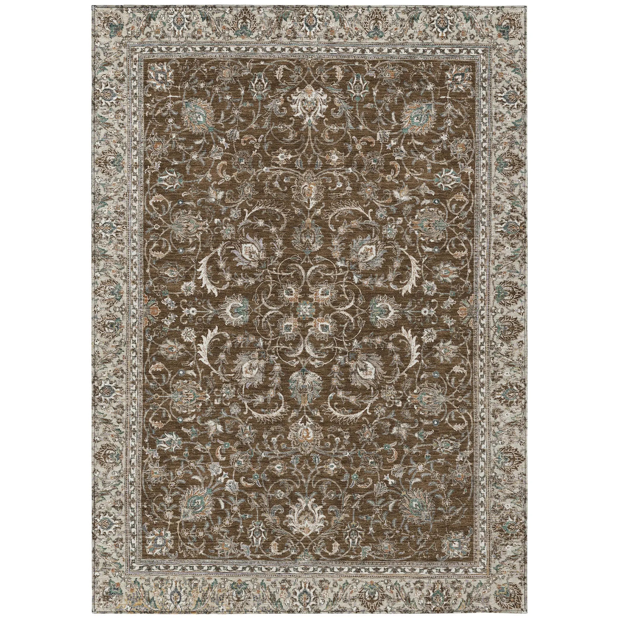 3' X 5' Chocolate And Taupe Botanical Leaves Washable Indoor Outdoor Area Rug Homeroots Outdoor