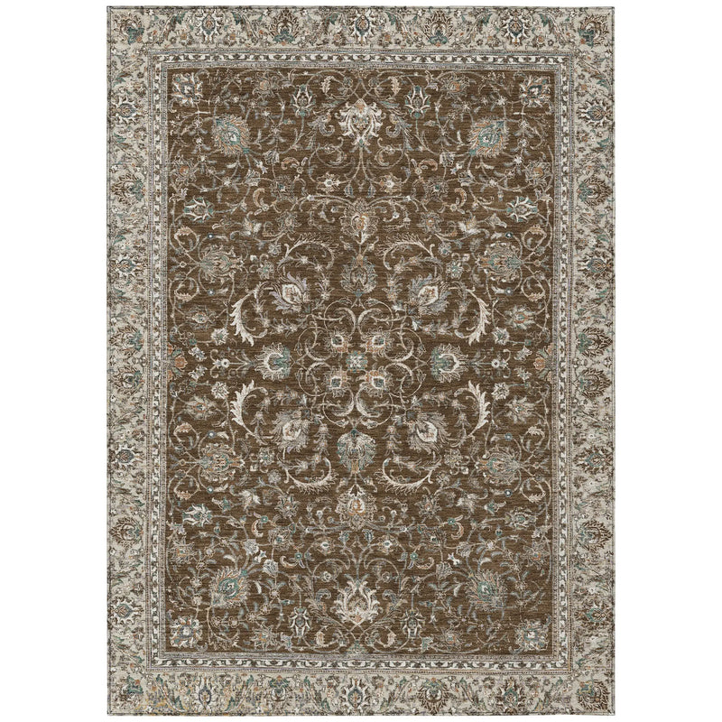 3' X 5' Chocolate And Taupe Botanical Leaves Washable Indoor Outdoor Area Rug Homeroots Outdoor