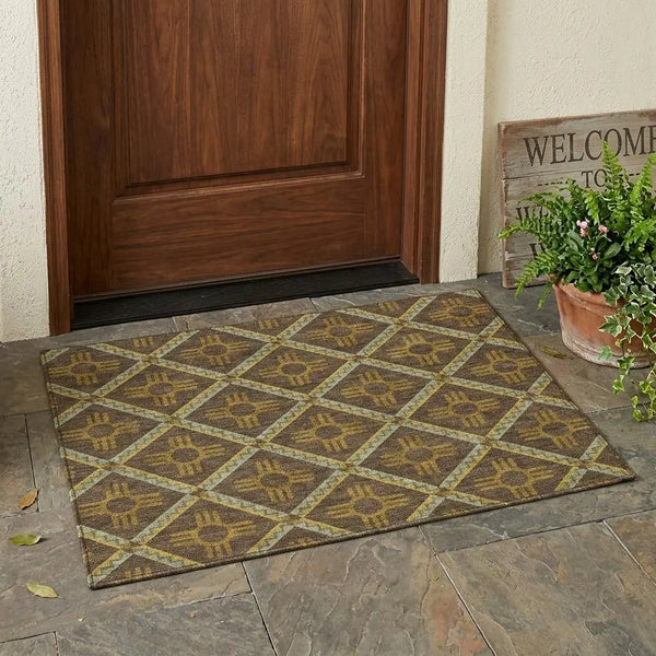 3' X 5' Chocolate And Taupe Geometric Washable Indoor Outdoor Area Rug Homeroots Outdoor