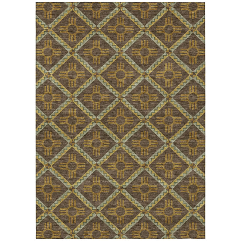 3' X 5' Chocolate And Taupe Geometric Washable Indoor Outdoor Area Rug Homeroots Outdoor