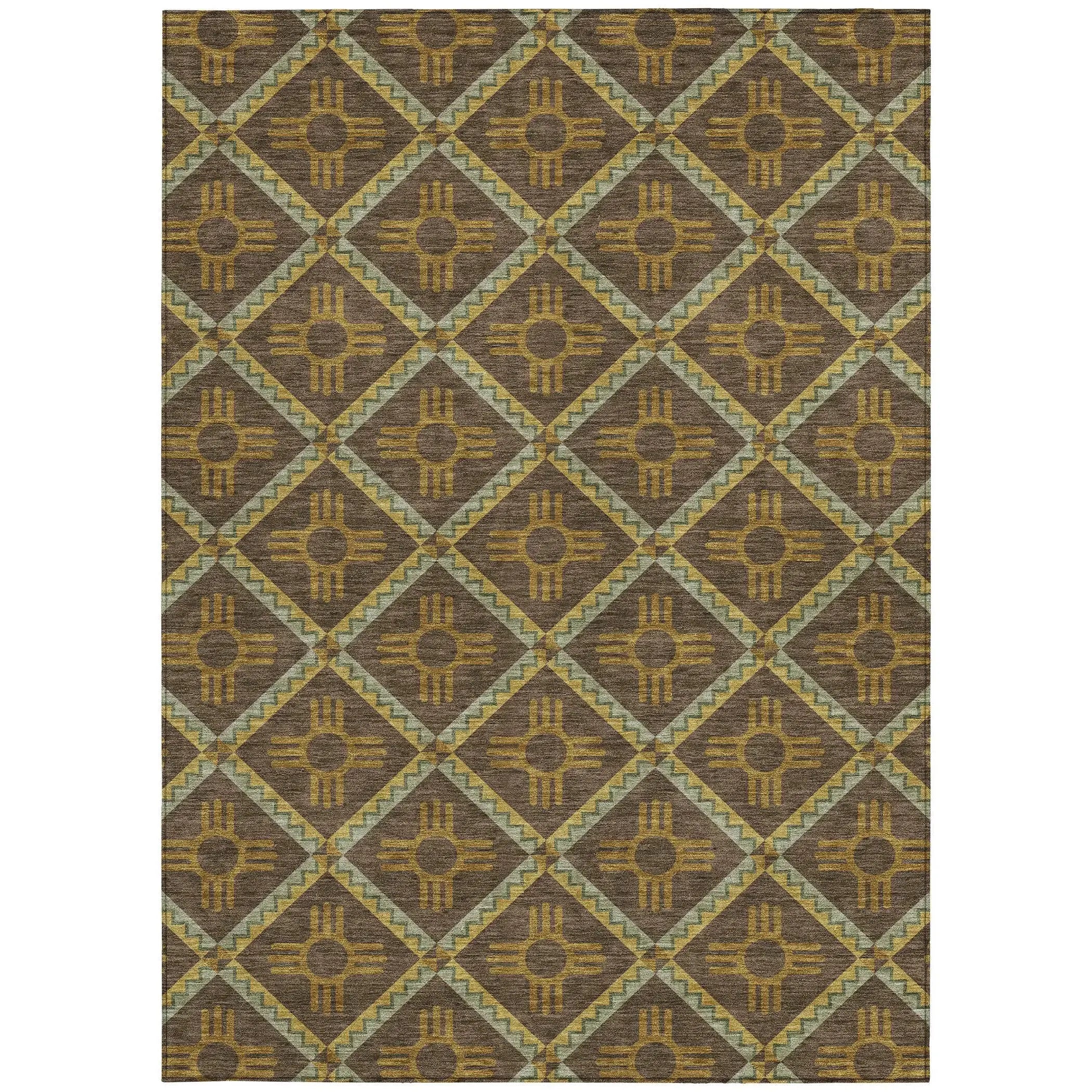 3' X 5' Chocolate And Taupe Geometric Washable Indoor Outdoor Area Rug Homeroots Outdoor