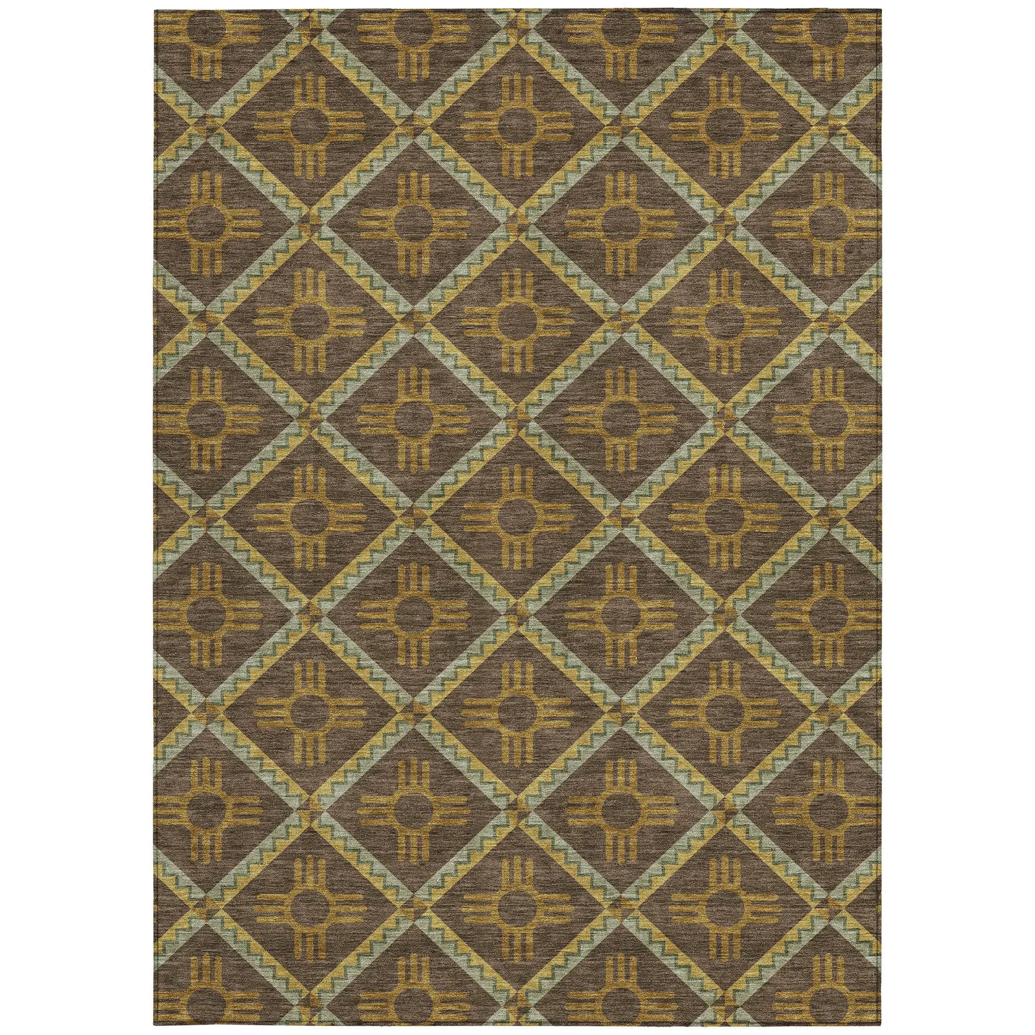 3' X 5' Chocolate And Taupe Geometric Washable Indoor Outdoor Area Rug Homeroots Outdoor