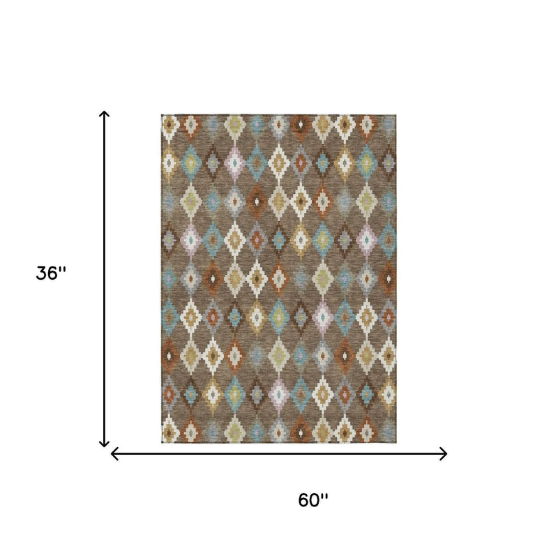 3' X 5' Chocolate And Teal Blue Aztec Washable Indoor Outdoor Area Rug Homeroots Outdoor