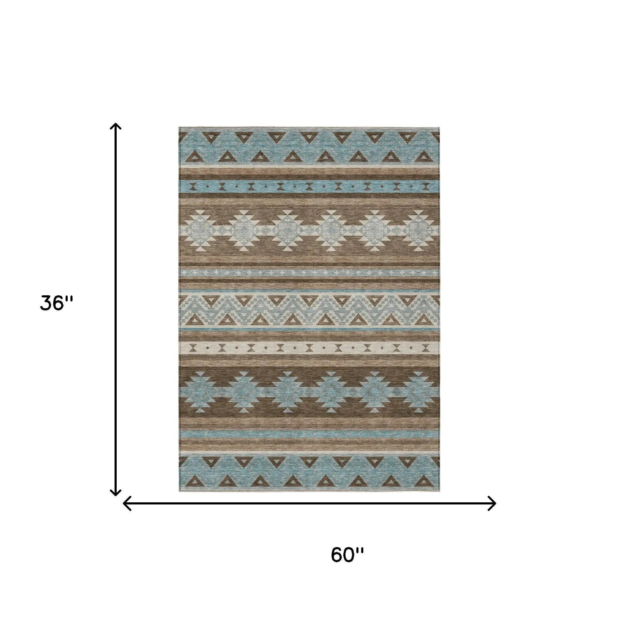 3' X 5' Chocolate And Teal Blue Southwestern Washable Indoor Outdoor Area Rug Homeroots Outdoor