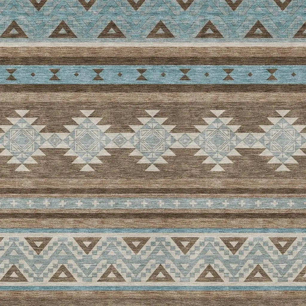3' X 5' Chocolate And Teal Blue Southwestern Washable Indoor Outdoor Area Rug Homeroots Outdoor