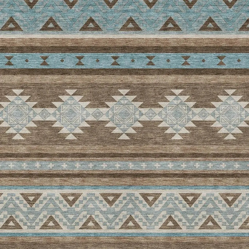 3' X 5' Chocolate And Teal Blue Southwestern Washable Indoor Outdoor Area Rug Homeroots Outdoor