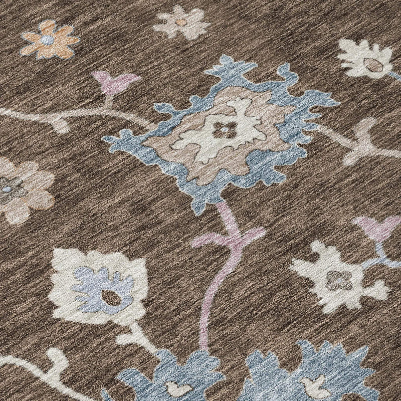3' X 5' Chocolate Beige And Blue Floral Washable Indoor Outdoor Area Rug Homeroots Outdoor