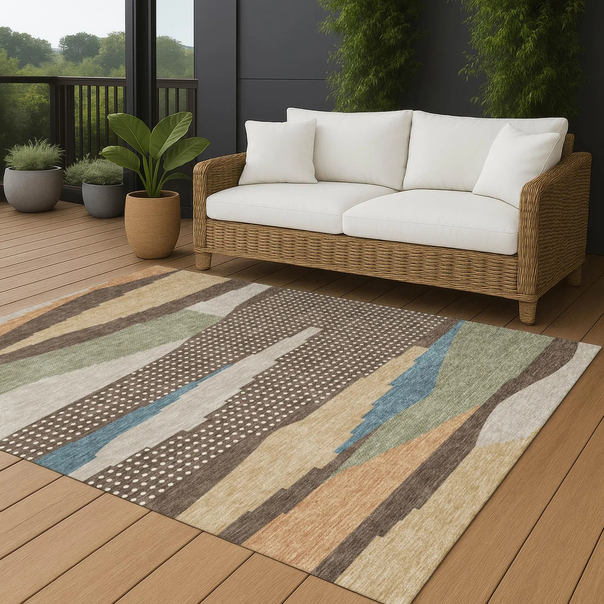 3' X 5' Coffee And Brown Abstract Washable Indoor Outdoor Area Rug Homeroots Outdoor